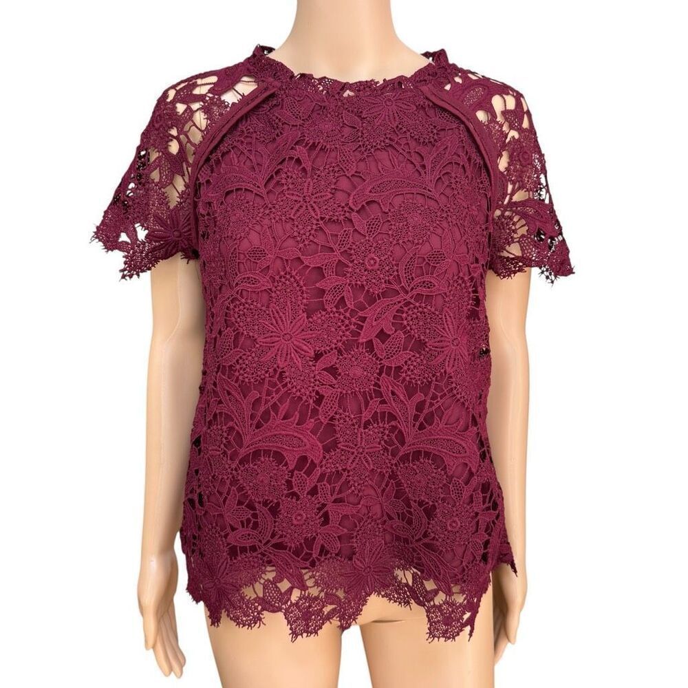 Anthropologie GUEST EDITOR burgundy Crochet Lace Free Gypsy Spirit Blouse Sz S